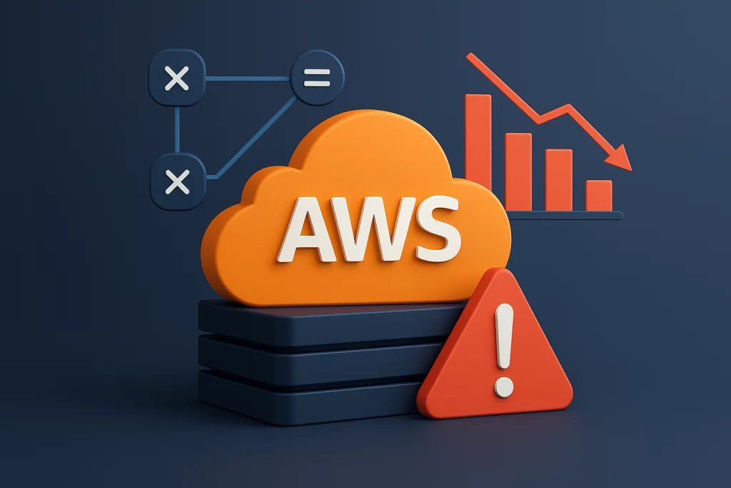 Illustration 3D d'une panne AWS avec alerte visuelle, impact cloud et serveurs en dysfonctionnement.