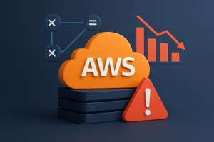 Illustration 3D d'une panne AWS avec alerte visuelle, impact cloud et serveurs en dysfonctionnement.