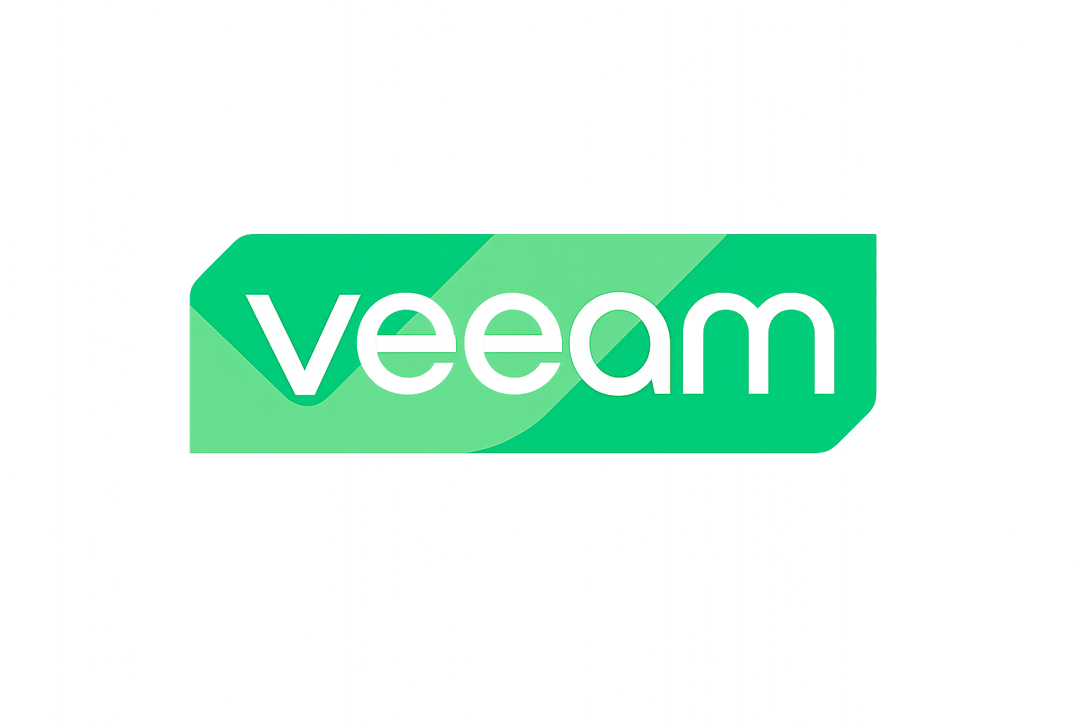 Le logo Veeam : un bouclier vert lumineux avec le mot "VEEAM" inscrit en blanc, sur un fond bleu clair épuré, symbolisant la protection des données.