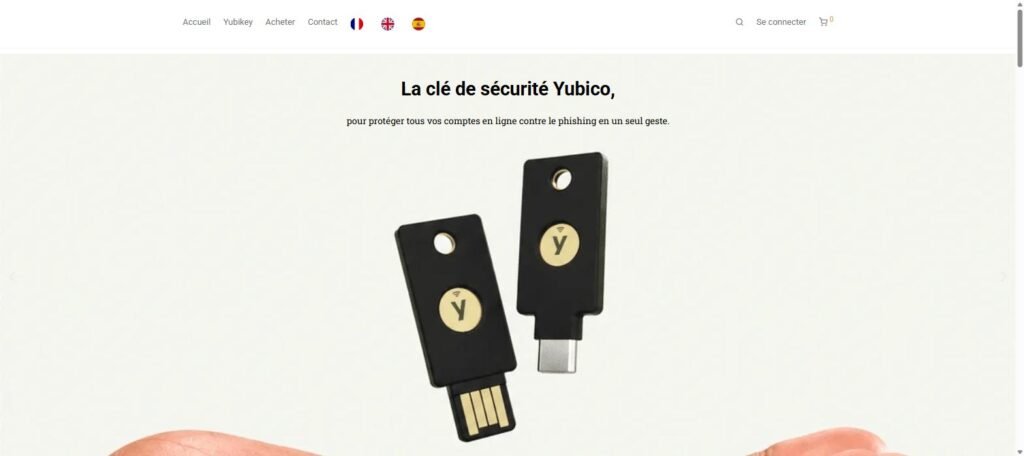 Page d’accueil de la boutique Yubico d’EISN, clés de sécurité YubiKey