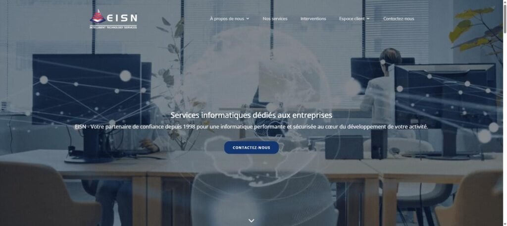 Page d’accueil du site EISN, prestataire informatique et infogérance à Poissy