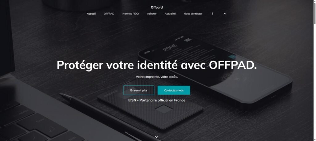 Page d’accueil d’OFFCARD, authentification biométrique avec l’OFFPAD de Pone Biometrics