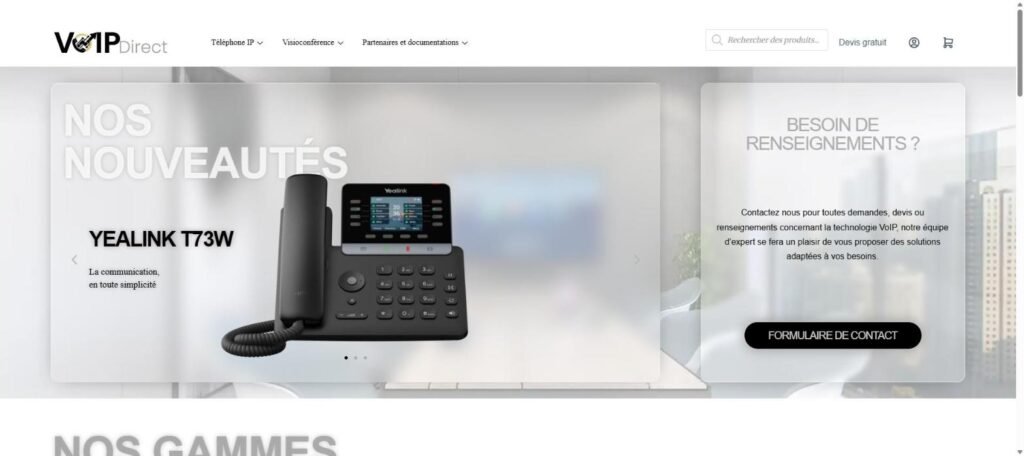 Page d’accueil de VoIP Direct, boutique de téléphones IP Yealink et Snom